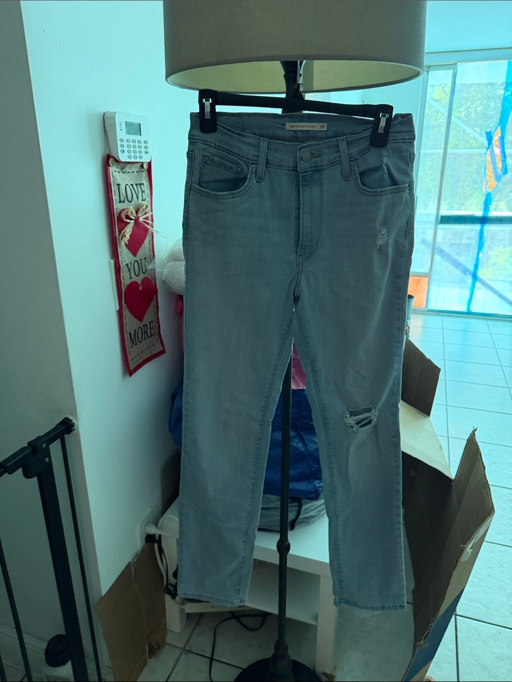 Signature by Levi Strauss Light Blue Distressed Straight Leg Jeans